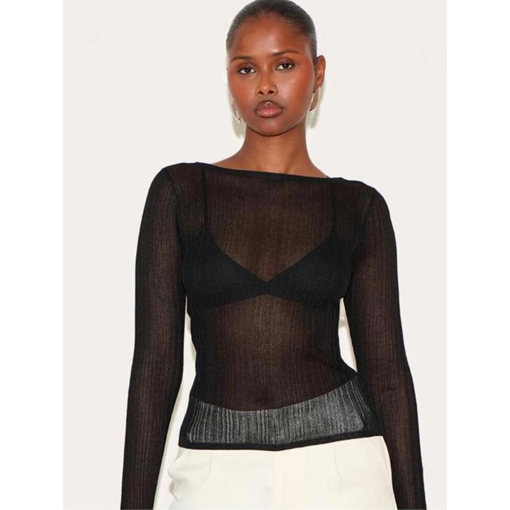 NWT Prettylittething Black Sheer Long Sleeve Top Size 4